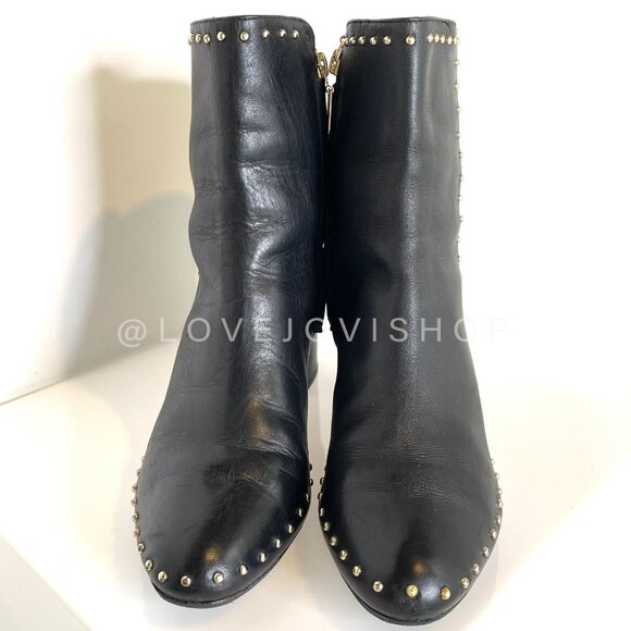 Minimalist | Schutz Black Leather Studded Ankle Boot | Refurbished Sole | Edgy - Picture 9 of 10